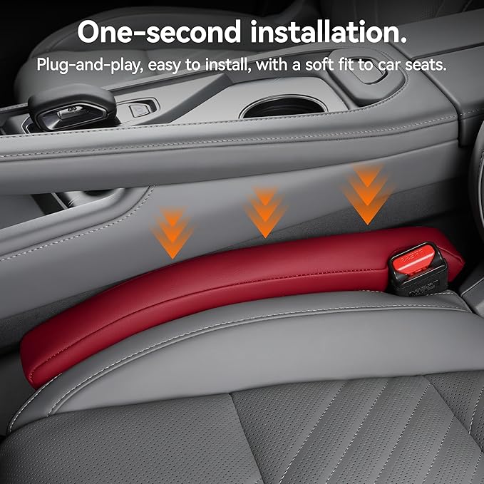 Car Seat Gap Filler - 2 Pack Premium Leather Console Blockers for Cars, Trucks & SUVs - Adjustable 1.4-2.4 Inch Width - Prevents Items Falling Between Seats (Wine)
