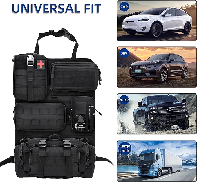 6 Pack Tactical Car Seat Back Organizer,Backseat Organizer with 5 Detachable Molle Pouches,Molle Panel Organizer Fits for Vehicel Such as Jeep,Truck,SUV, Car(Black)
