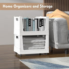 Stackable Plastic Storage Basket, 3 Pack Foldable Closet Organizers and Storage Bins with Wheels, Collapsible Drawer Shelf St