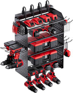 TRZZ Power Tool Organizer Wall Mount, 5-Layer Charging Station with 8 Outlets, 6 Drill Holders, 2 Side Pegboards, and Drill B