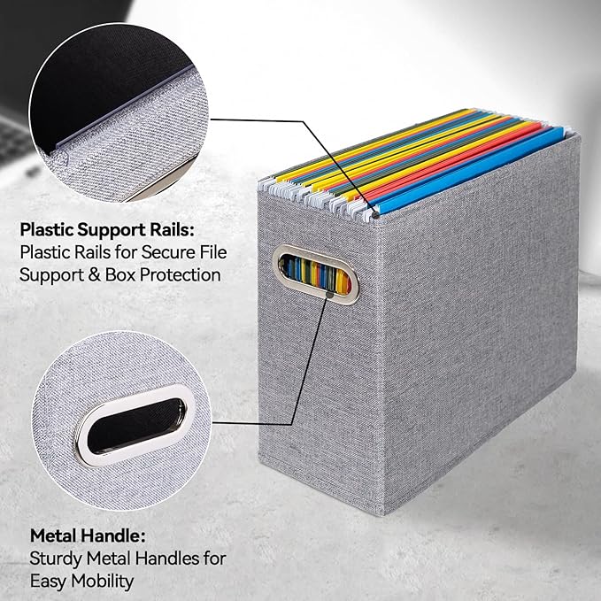 4 Pack Letter Size File Storage Box Collapsible, Fabric Hanging File Folders Organizer, Portable Office Document Holder with 