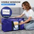 TAILI 10 Pack Dark Blue Extra Large Moving Bags, Heavy Duty Totes with Visible Window, Wrap Around Handles, Great for Space-S