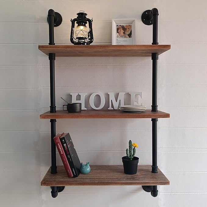 Industrial Pipe Shelving Bathroom Shelves Over Toilet 24 Inch,Rustic Wall Shelves,Industrial Floating Shelves for Wall Pipe S