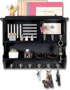 Key Holder for Wall, Mail and Key Holder for Home Decor, Key and Mail Holder for Wall with Key Hooks, Black