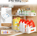 2 Pack 17IN Depth Under Sink Storage Organizer, Large 2-Tier Elegant Mesh Pull Out Shelf for Kitchen and Bathroom Cabinet Org