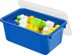 Storex Small Cubby Bins – Plastic Storage Containers for Classroom with Non-Snap Lid, 12.2 x 7.8 x 5.1 inches, Blue,(62408U05