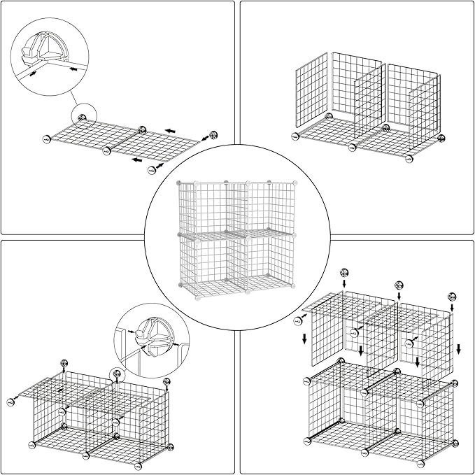 C&AHOME Wire Cube Storage, 4-Cube Storage Organizer Metal, C Grids Storage Bins Shelving, Modular Bookshelf Shelf, Closet Cab