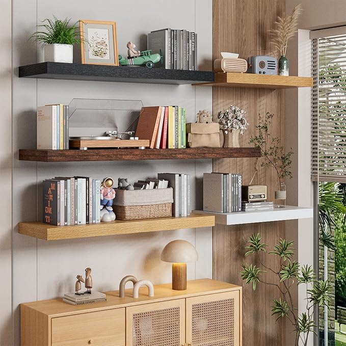 Heimlove 36 Inch Long Floating Shelf for Wall, 12" Deep White Floating Shelves Shelves for Bedroom Living Room Bedroom, Mount