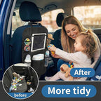 Car Backseat Organizer with 12 Storage Pockets, 12" Touch Screen Tablet Holder, Waterproof Kick Mats Seat Protector, Car Organizers and Storage for Kids, Road Trip Essentials（2 Pack，Black）