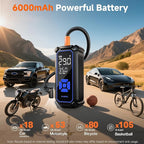 OlarHike Cordless Tire Inflator Portable Air Compressor, 150PSI Dual Power - 6000mAh & 12V DC, Air Pump for Car Tires, Motorcycle, Bicycle, Electric Pump with LED Light & Digital Pressure Gauge