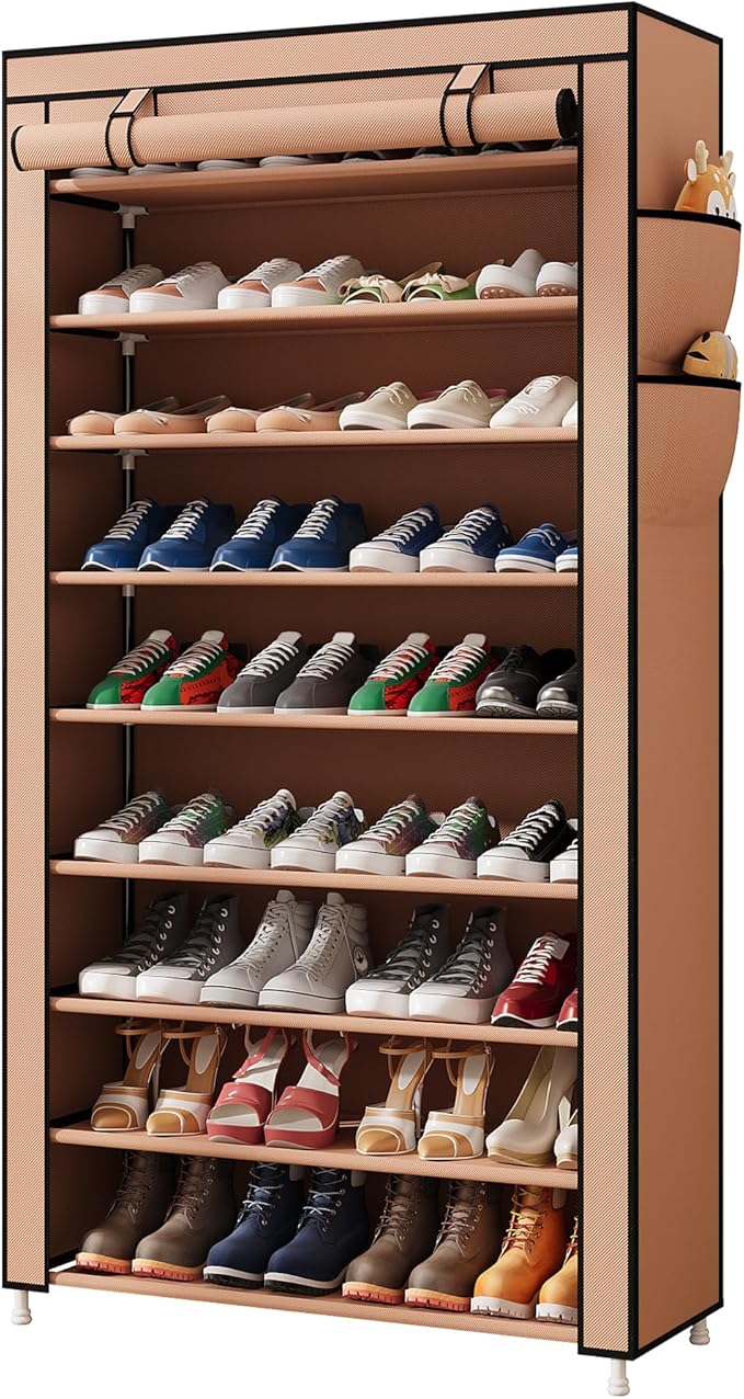 Laiensia 9-Tier Vertical Shoe Rack Organizer, Space Saving Shoe Storage Organizer, Non-Woven Cover Shoe Shelf Holds 36-45 Pai