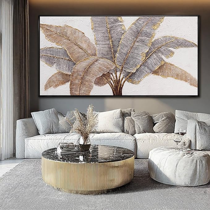 CHUDANHAO Plant Canvas Wall Art Contemporary Wall Decor Gold Pictures Textured Home Decorations 29"x58" Canvas Art for Living