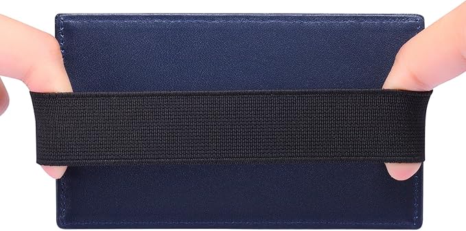 HISCOW Car Sun Visor Card Holder with Elastic Band Fastener - Italian Calfskin (Dark Blue)