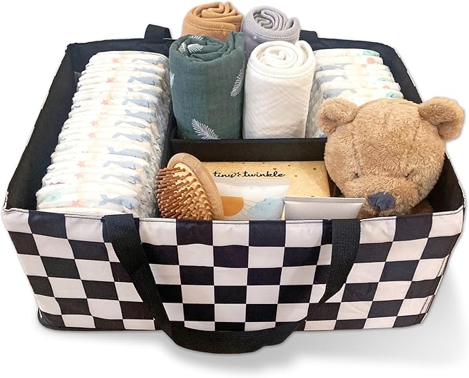 Tiny Twinkle Diaper Caddy Organizer | Foldable Baby Storage Basket with Removable Divider | Waterproof & Mess-Proof Fabric, P