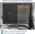 Car Window Shades, [2025 Updated] 2 Pack Car Sun Shade for Baby, Double Layer & Fully Open, Magnetic Back Window Curtain, Sun Shade Covers Privacy Screen