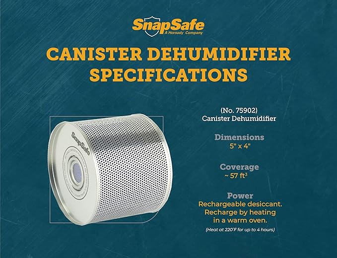 SnapSafe Reusable Canister Dehumidifier, 75902 - Portable, Easy to Use Moisture Absorbers for Gun Safes & Cabinets - Prevent