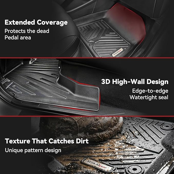 YITAMOTOR Floor Mats Compatible with Toyota 4Runner 2013-2024 & 2014-2023 Lexus GX460, Custom Fit Floor Liners 1st & 2nd Row All Weather Rubber Automotive Mats, Black