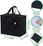 VENO 2 Pack Cooler Bags - Insulated for Food Delivery, Collapsible and Reusable Shopping Bags with Zipper, Foldable, Heavy-Duty, Stands Upright - Ideal for Groceries (Black, 2 Pack)