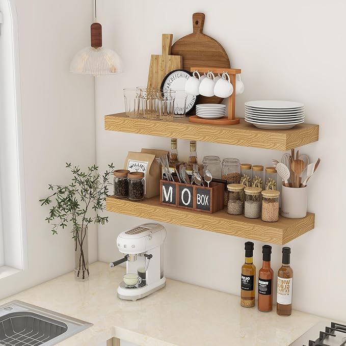 Deep Floating Shelves | 36 Inch Oak Floating Shelves Set of 2 | 12 Inch Deep Rustic Wood Shelves for Wall | 36" W x 12" D Oak