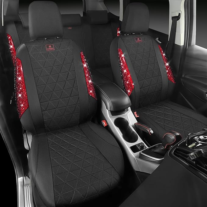 CAR PASS Oxford Bling Diamond Car Seat Covers Full Set Interior Sets, Waterproof Shining Glitter Sparkly Crystal Universal Ar