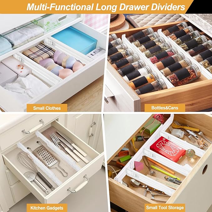 8 Pack Drawer Dividers for Clothes, 2.3" High 13"-21" Adjustable Drawer Dividers Expandable Dresser Drawer Organizer, Clear D