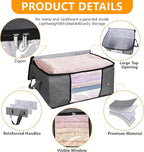 2 Pack Clothes Organizer Storage Bags with Zipper, 45L Foldable Blanket Storage Box with Clear Window Sturdy Handles for Clos