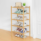 Smiry Shoe Rack, 5 Tier Small Bamboo Shoe Organizer, Stackable Free Standing Wooden Shoe Storage Shelf for Closet, Entryway, 
