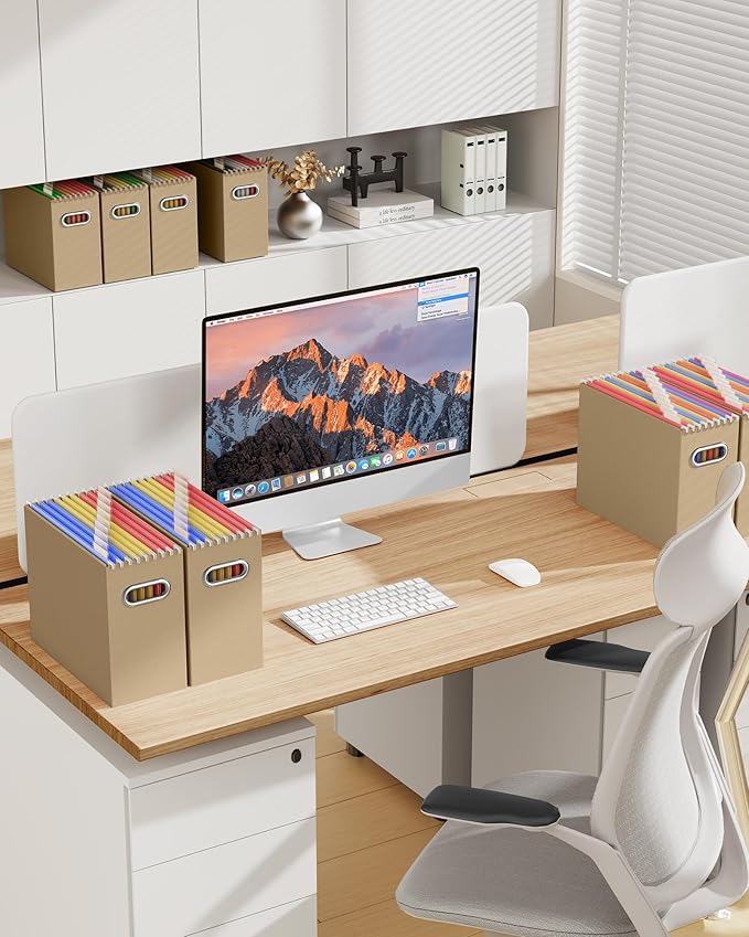 Oterri File Organizer Box, Portable Collapsible Cardboard File Folder Organizer with Handle for Letter Size Hanging Files, Do
