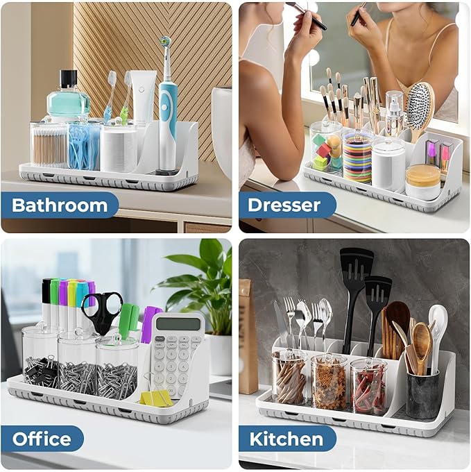 PARKMANI Bathroom Counter Organizers and Storage, Toothbrush Holders for Bathrooms with 3 PCS Qtip Holder, Kids Electric Toot