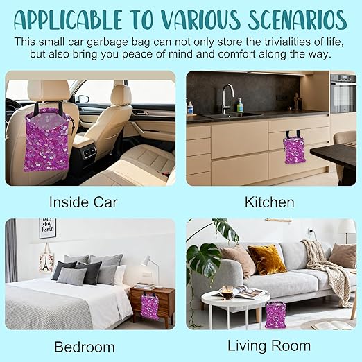 Car Garbage Bag Pink and Purple Hexagonal Hanging Canvas Car Trash Bag Drawstring Car Back Seat Organizer for Car Back Front Seat Console with Adjustable Buckle