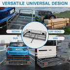 TUFFIOM 60"x24"x14" Folding Hitch Mount Cargo Carrier Basket, Upgraded 14" Height 500lbs Steel Car Cargo Trailer Hitch Luggage Rack with Straps & Stabilizer for SUV Car Truck Van