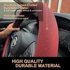 PINCTROT D Shaped Nappa Leather Steering Wheel Cover, Slim Fit No Bulk Design, One Piece Leather with Breathable Perforation,