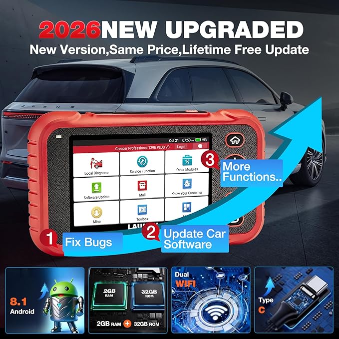 LAUNCH CRP129E Plus V3.0 2026 OBD2 Scanner Diagnostic Tool, Full System Car Code Reader, 12 Reset Service