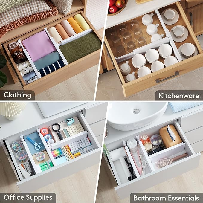 Lifewit 12 Pack Drawer Dividers 4" High, 10.5-16.5" Dresser Drawer Divider with 8 Pack Drawer Dividers for Clothes 4" High,11