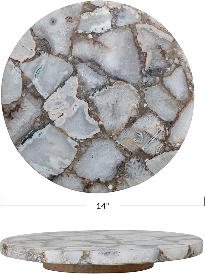 Creative Co-Op Round Agate Lazy Susan with Mango Wood Base, Natural