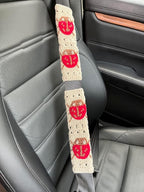 Crochet Ladybug Steering Wheel Cover Universal 14-15 inch (Steering Wheel Cover+2 Belt Cover)