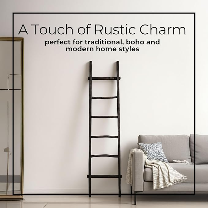 Decorative Vertical Ladder with Towel Rack Design for Blankets - Slim Storage Stand with Hooks for Bedroom or Living Room - C