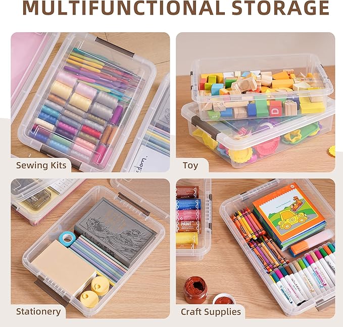 Citylife 6 PCS Clear Plastic Container Clip Box with Latching Lids, Stackable Document Paper Protectors Organizer Container f