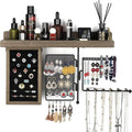 SOLIMINTR Hanging Jewelry Organizer Wall Mount Holder with Rustic Wood Shelf, Ring Display Box, Ear Studs Earring Holder, Rot