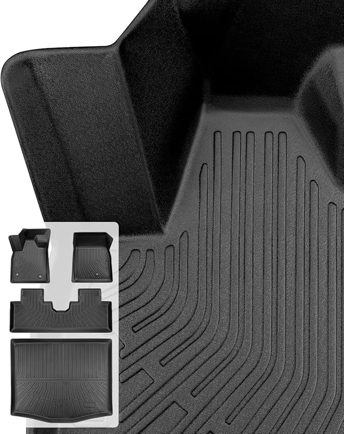for Mustang Mach E Floor Mats & Cargo Liner 2021–2026, Custom Fit All Weather TPE Car Mats for Mach E Accessories, 1st & 2nd Row Heavy-Duty Black Floor Liners for Ford Mustang Mach-E by DiffCar