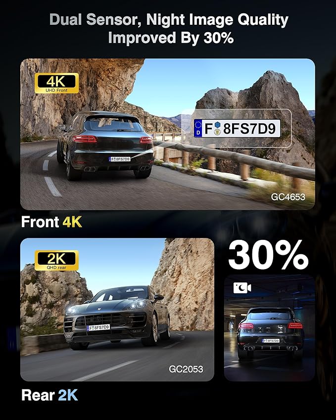 4K+2K Dash Cam Front and Rear, Dash Camera for Cars 2 Channel, 64GB Card Included, 5.8G/2.4G Dual WiFi, Built-in GPS, Night V