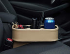 IOKONE Coin Side Pocket Console Side Pocket Leather Cover Car Cup Holder Auto Front Seat Organizer Cell Mobile Phone Holder (Beige)