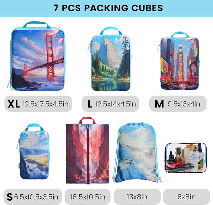PFEYRPK Lightweight Compression Packing Cubes for Suitcases, Compressible Expandable Travel Packing Organizer with Clear Toil