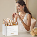 HBlife Makeup Organizer for Vanity with 2 Drawers, Large Bathroom Countertop Cosmetics Organizer Skin Care Storage, Easy to S