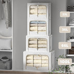 FHSQX 3 Pack Clothes Storage Bins Foldable Metal Frame Storage Box Stackable Linen Fabric Container Organizer Set with Carryi