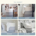 OrganiHaus Large Gray Woven Laundry Basket w/Handles 52L, Rope Dirty Clothes Hamper, Blanket Basket for Living Room, Baby Lau