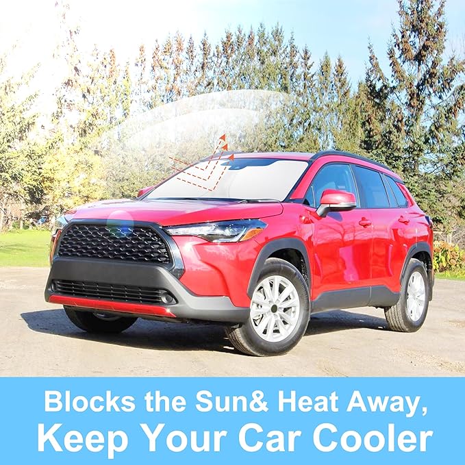 Front Windshield Sun Shade Foldable Car Front Window Sun Shade Windshield Shade Custom Fit for 2022-2026 Toyota Corolla Cross Block UV Rays Accessories Heat Keep Cooler
