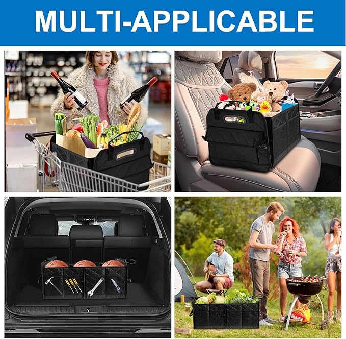 Car Trunk Organizer, 75L Large Capacity Waterproof Auto Storage with Non-Slip Bottom Strips, Collapsible Cargo Organizer for Su