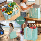 VENO 2-4 Pack Reusable Grocery shopping Bags, Medium Tote Bag w/Handle Hard Bottom, Heavy Duty, Foldable Carrier