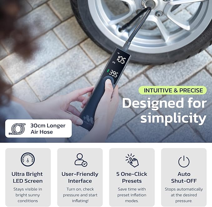 Woowind Premium Tire Inflator Portable Air Compressor, 2X Faster, 150PSI Air Pump For Car Tires, Tire Pump, with 12V DC Cord for Trucks & Off-Road Tires, Auto Shut-Off (Ventus pro + Tire sealant)